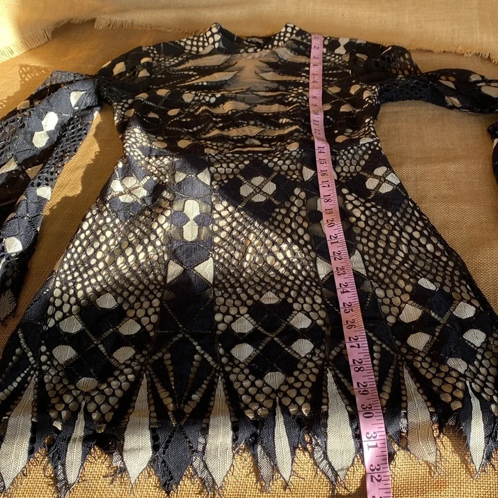 Free People Black Art Deco Lace Mini Dress - Picture 11 of 15